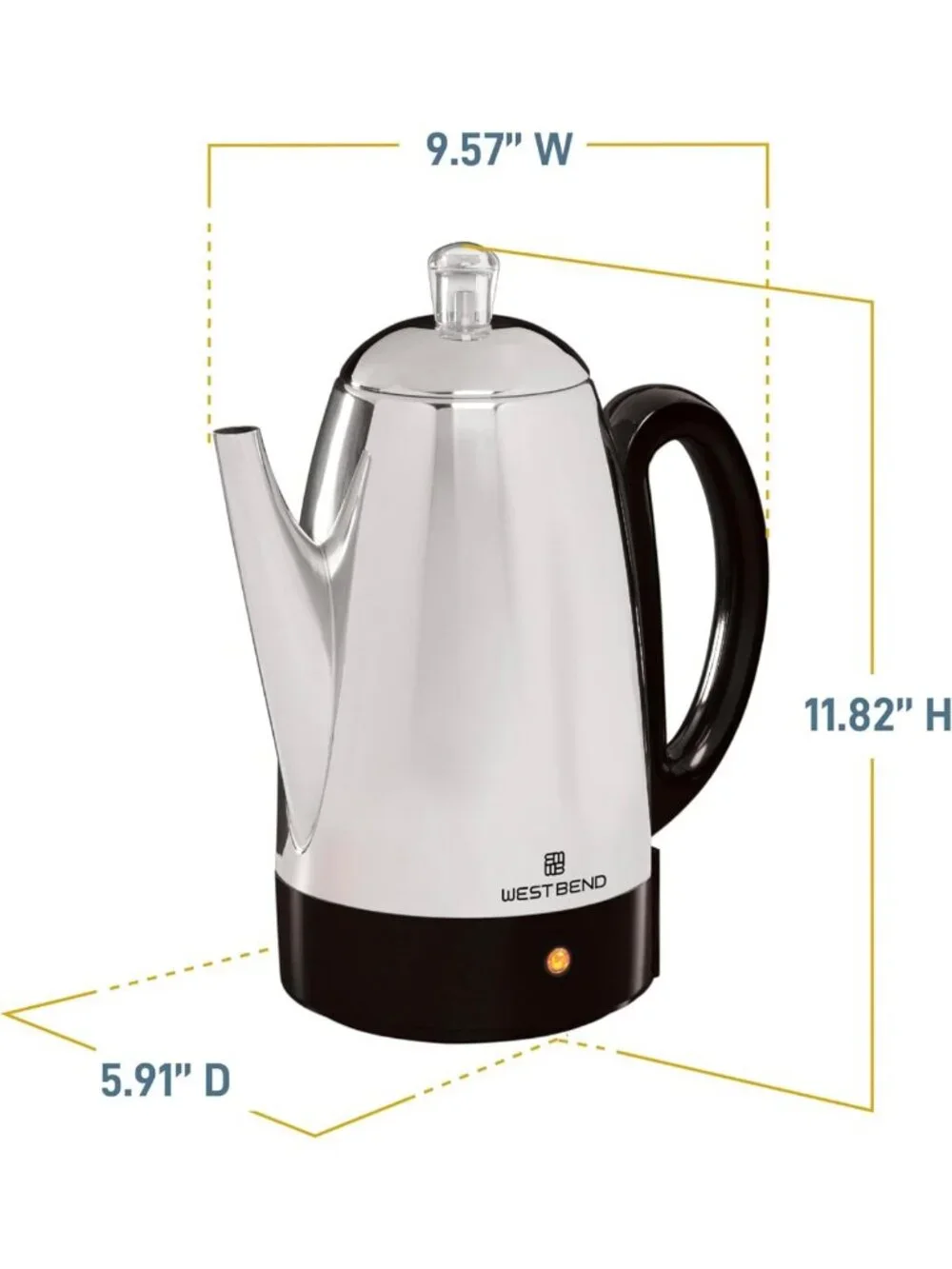 Classic Electric Coffee Percolator, 12-Cup, Stainless Steel, Heat-Resistant